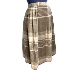 Vintage Koret Plaid Tan Pink MIDI Skirt Size 14 Wool Polyester 70s Retro